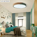 GobekUsa Nordic Style Round Flush Mount Ceiling Light - Wood & Acrylic Fixture in Grey/White/Green, 16" Width