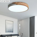 GobekUsa Nordic Style Round Flush Mount Ceiling Light - Wood & Acrylic Fixture in Grey/White/Green, 16" Width