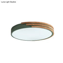 GobekUsa Nordic Style Round Flush Mount Ceiling Light - Wood & Acrylic Fixture in Grey/White/Green, 16" Width