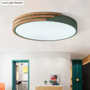 GobekUsa Nordic Style Round Flush Mount Ceiling Light - Wood & Acrylic Fixture in Grey/White/Green, 16" Width