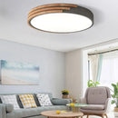 GobekUsa Nordic Style Round Flush Mount Ceiling Light - Wood & Acrylic Fixture in Grey/White/Green, 16" Width