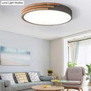 GobekUsa Nordic Style Round Flush Mount Ceiling Light - Wood & Acrylic Fixture in Grey/White/Green, 16" Width