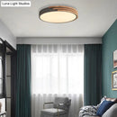 GobekUsa Nordic Style Round Flush Mount Ceiling Light - Wood & Acrylic Fixture in Grey/White/Green, 16" Width