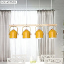 GobekUsa Nordic Dome Island Light: 3/4-Light Wood Chandelier with Metal Shade