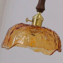 GobekUsa Green Glass Walnut Wood LED Pendant Light, Nordic Modern Hanging Lamp