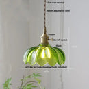 GobekUsa Green Glass Walnut Wood LED Pendant Light, Nordic Modern Hanging Lamp