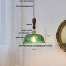 GobekUsa Green Glass Walnut Wood LED Pendant Light, Nordic Modern Hanging Lamp