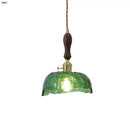 GobekUsa Green Glass Walnut Wood LED Pendant Light, Nordic Modern Hanging Lamp