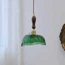 GobekUsa Green Glass Walnut Wood LED Pendant Light, Nordic Modern Hanging Lamp