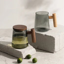Modern green & gray glass tea cup with wood handle kitchen set by Decorbites