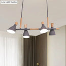 GobekUsa Nordic Metal and Wood Hanging Lamp with 4-Light Tilt Shade in Green/Grey/White