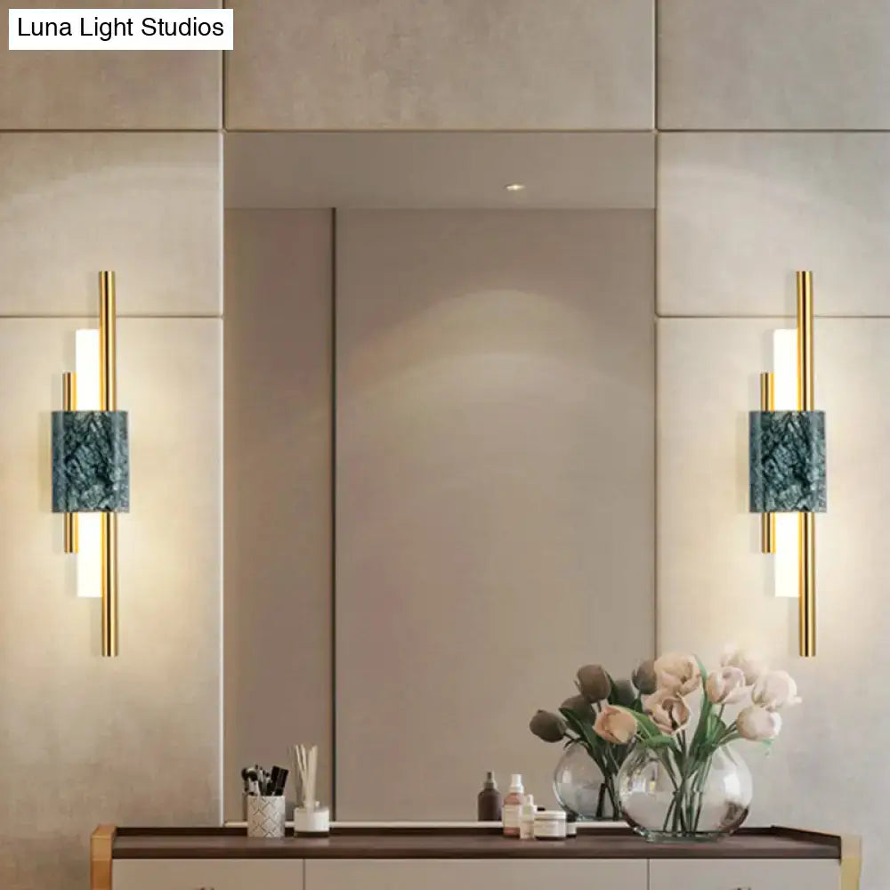 GobekUsa Sleek Acrylic Green LED Wall Sconce with Marble Trim, photo 2 of 5