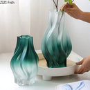 GobekUsa Green Ripple Glass Vase with Artificial Flowers for Home Decor