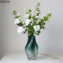 GobekUsa Green Ripple Glass Vase with Artificial Flowers for Home Decor