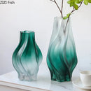 GobekUsa Green Ripple Glass Vase with Artificial Flowers for Home Decor