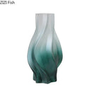 GobekUsa Green Ripple Glass Vase with Artificial Flowers for Home Decor