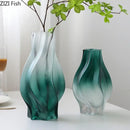 GobekUsa Green Ripple Glass Vase with Artificial Flowers for Home Decor