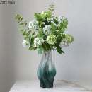 GobekUsa Green Ripple Glass Vase with Artificial Flowers for Home Decor