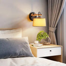 GobekUsa Modern Grey Drum Shade Wall Lamp with Fabric Shade - Bedroom Lighting Fixture