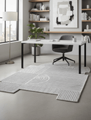 Modern Grey Lines Hand Tufted 5x7 Wool Area Rug