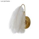 GobekUsa Modern Furry Goose Feather Wall Lamp - Sleek Single-Bulb Sconce Light for Living Room (Grey/White)