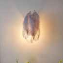 GobekUsa Modern Furry Goose Feather Wall Lamp - Sleek Single-Bulb Sconce Light for Living Room (Grey/White)
