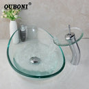 GobekUsa Glass Waterfall Tap Hand-Painted Basin Mixer Faucet Chrome Lavatory Sink