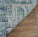 Abstract Ivory, Blue and Moss Green Fine Hand Knotted Art Silk Area Rug