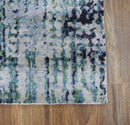 Abstract Ivory, Blue and Moss Green Fine Hand Knotted Art Silk Area Rug