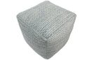 Modern Ivory and Gray Handwoven Viscose Pouf Ottoman 18 Inch