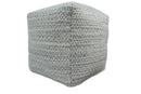 Modern Ivory and Gray Handwoven Viscose Pouf Ottoman 18 Inch