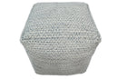 Modern Ivory and Gray Handwoven Viscose Pouf Ottoman 18 Inch