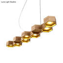 GobekUsa Modern Hexagonal Wooden Ceiling Light Fixture for Living Room - 5/7-Light Island Lighting