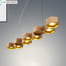 GobekUsa Modern Hexagonal Wooden Ceiling Light Fixture for Living Room - 5/7-Light Island Lighting
