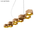 GobekUsa Modern Hexagonal Wooden Ceiling Light Fixture for Living Room - 5/7-Light Island Lighting