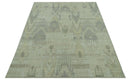 Modern Ikat Design distressed Beige And Charcoal Hand Knotted Custom Made wool rug