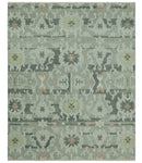 Modern Ikat Design Silver And Blue  8X10 Hand Knotted wool rug