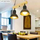 GobekUsa Modern Black and White Island Chandelier with Wooden Shade for Dining Table - 2/3 Lights