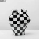 GobekUsa Black White Check Vase Modern Crafts Room Decor Irregular Shaped Desk Decoration