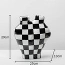 GobekUsa Black White Check Vase Modern Crafts Room Decor Irregular Shaped Desk Decoration