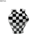 GobekUsa Black White Check Vase Modern Crafts Room Decor Irregular Shaped Desk Decoration