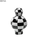 GobekUsa Black White Check Vase Modern Crafts Room Decor Irregular Shaped Desk Decoration