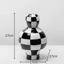 GobekUsa Black White Check Vase Modern Crafts Room Decor Irregular Shaped Desk Decoration