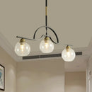 GobekUsa Modern Island Light Fixture - Black Finish Pendant Lamp with Cream/Clear Glass Shades