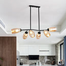 GobekUsa Modern Island Pendant Light with Clear/Amber Glass Shade and Black Branch Design - 6-Bulb Ceiling Hanging Fixture