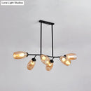 GobekUsa Modern Island Pendant Light with Clear/Amber Glass Shade and Black Branch Design - 6-Bulb Ceiling Hanging Fixture