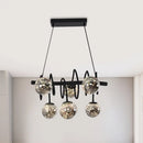 GobekUsa Modern Island Pendant Light with Smoke Gray Orb Glass Shade - Black Metal, LED Bulbs - Ideal for Dining Room