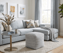 Modern Ivory and Gray Handwoven Viscose Pouf Ottoman 18 Inch