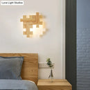 GobekUsa Simplicity Wood Wall Sconce with Jigsaw Puzzle Design - Modern LED Lighting Fixture for Bedroom