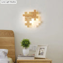 GobekUsa Simplicity Wood Wall Sconce with Jigsaw Puzzle Design - Modern LED Lighting Fixture for Bedroom